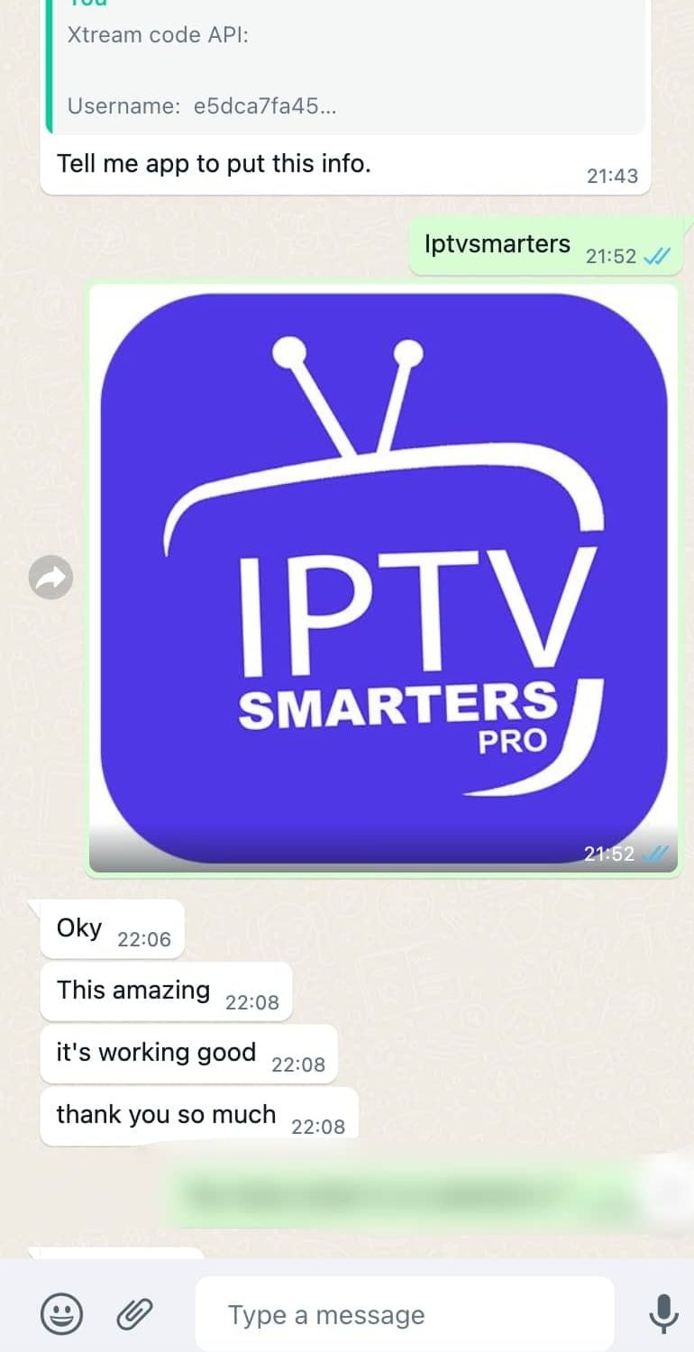 WhatsApp review from a satisfied IPsubTV customer